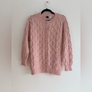 La Bamba 100% Alpaca Pink Cardigan Button Front Hand Knit Textured 3D Peruvian